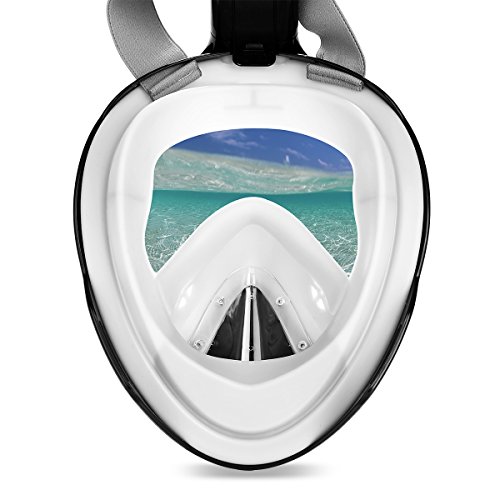 Vaincre 180° Full Face Snorkel Mask Panoramic View Anti-Fog,Anti-Leak Snorkeling Design with Adjustable Head Straps-See Larger Viewing Area Than Traditional Masks for Adults Youth (Black S/M)