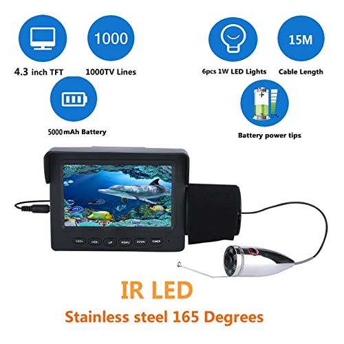 Kit de câmera de vídeo de pesca subaquática 15M/30M 1000tvl 6 PCS luzes LED IR 1W com monitor colori