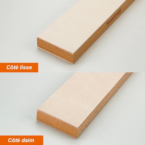 Strop d'affûtage en cuir double face SHARPAL avec guide d'angle