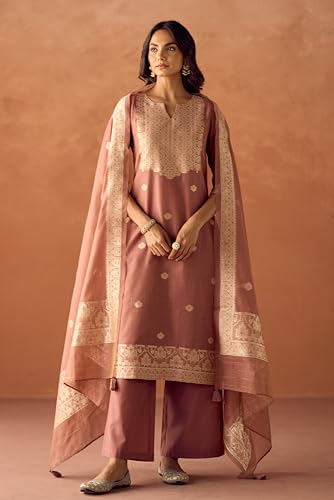 Image of FIORRA Women Cotton Jacquard Woven Kurta Set with Dupatta