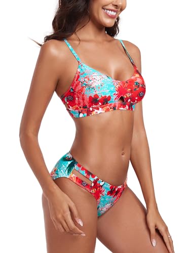 Women's Scoop Neck Cutout Front Bikini Sets Adjustable Spaghetti Straps Two Piece Swimsuits Low Rise Bathing Suits2