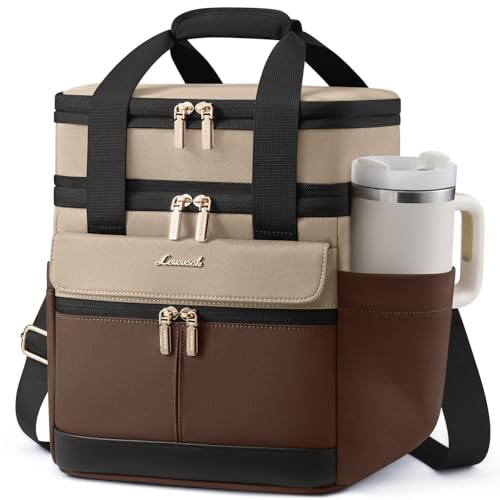 LOVEVOOK Insulated Lunch Bag Women Men,Expandable Double Deck Lunch Box for Women With Large Cup Holder,Leakproof Cooler Bag For Adult Lunch Tote Bag Work Picnic Beach with Adjustable Shoulder Strap