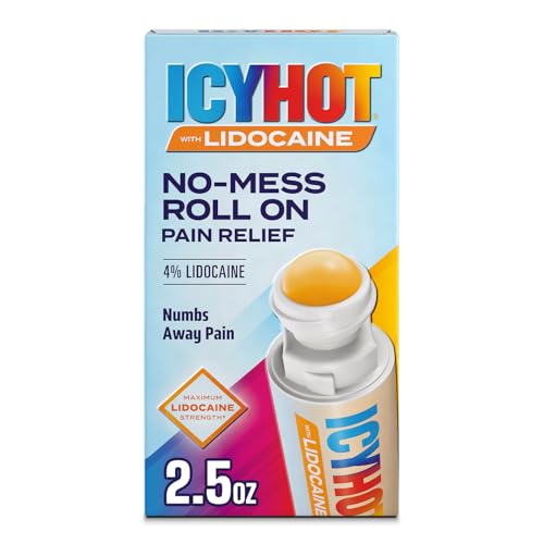 Icy Hot Lidocaine Pain Relief No-Mess Roll-On Applicator Numb Aggravated Nerves with Max Strength Lidocaine 4% Pain Relief for Minor Pain Backaches Sprains and Strains 2.5 oz