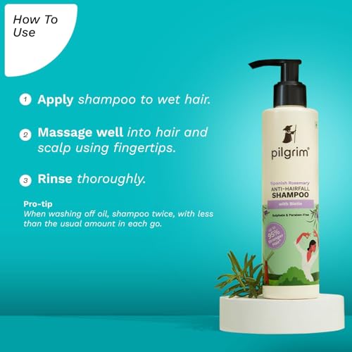 Image of Pilgrim Spanish Rosemary & Biotin Anti Hairfall Shampoo for Reducing Hair Loss & Breakage 200ml (Pack of 3) | Rosemary shampoo for hair growth | Upto 95% stronger hairs | For all hair types | For Men & Women