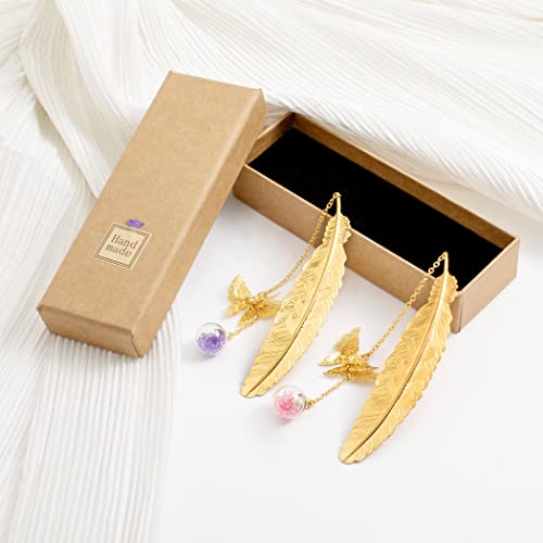 2Pcsbookmark Teacher Appreciation Gifts Metal Feather Bookmark With 3D Butterfly Pendant #TOP6