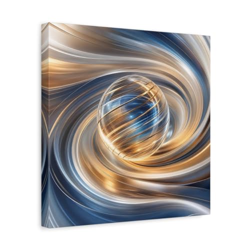Tableau sphère or et bleu au-dessus du canapé pour un salon moderne chic