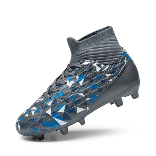 DREAM PAIRS Boys Football Cleats Youth High Top Firm Ground Soccer Shoes for Little/Big Kids 11 Little Kid Grey