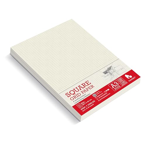 Image of PaperO A3 Square Loose Leaf Grid Paper | 100 GSM | 100 Sheets | (29.7 x 42 cm) | Ideal for Artists & Designers (A3-100 Sheets)