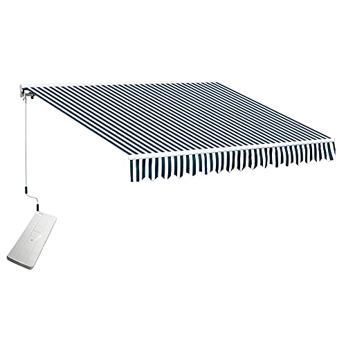 Outsunny Store banne électrique et Manuel rétractable dim. 3,95L x 3l (avancée) m télécommande fournie alu. Polyester Haute densité imperméabilisé Anti-UV Vert Blanc rayé