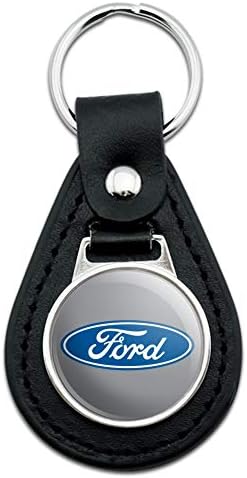 Black Leather Ford Motor Company Blue Oval Logo Keychain