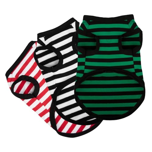 Image of Paiaite 3 Pieces Striped Dog Shirt Red Green Black Color Cotton Sleeveless Puppy Pet Shirts Breathable Apparel Tank Top Colorful Puppy Sweatshirt Clothes for Small Medium Dogs XX-Small