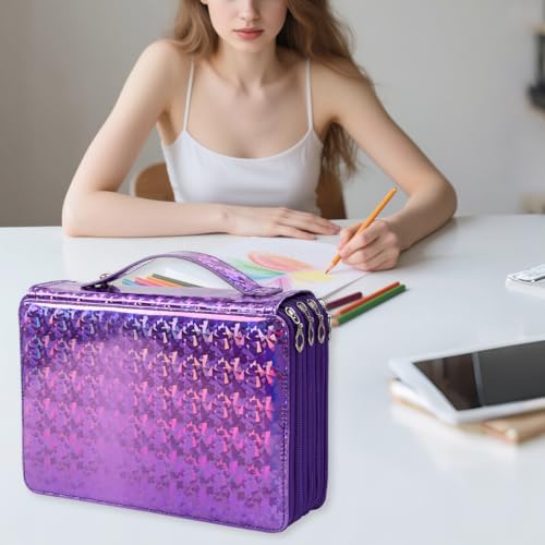 Image of Large Capacity Colored Pencil Case - 200 Slots PU leather with Zipper Closure Portable Organizer for Watercolor Pencils Ideal for Artists for Artists (Purple)