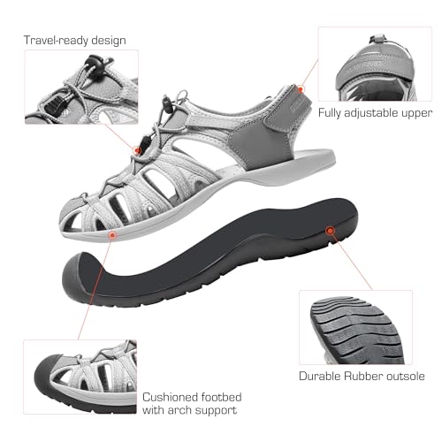 Image of DREAM PAIRS Men's 160912-M-NEW Adventurous Summer Outdoor Sandals, Grey /Black, 7