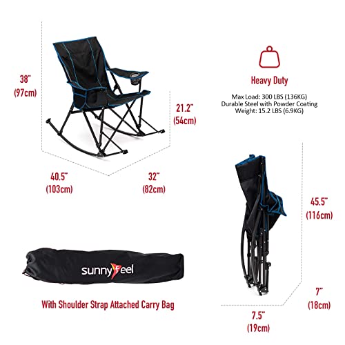 Sunnyfeel Camping Rocking Chair, Folding Lawn Chair With Cup Holder, Storage Pocket, Mesh Back Recliner For Beach/Outdoor/Travel/Picnic/Patio, Portable Camp Rocker Chairs With Carry Bag #TOP2