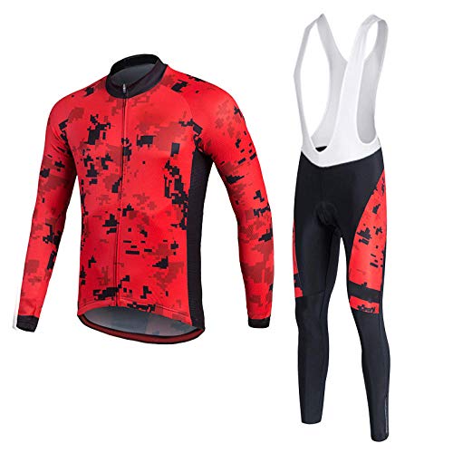 Maillot Cyclisme Homme Manches Longue Tenue Vélo ,Vêtements Cyclisme Manches Longues + Cuissard Bretelles 3D Coussin Air Gel Sling Hommes Printemps Automne Vêtements Cyclisme Confortables-Rouge 1_4Xl Cover