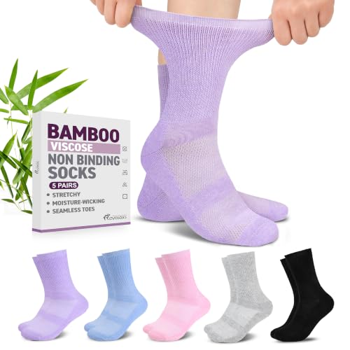 Image of Revosoxs Diabetic Crew Socks for Men Women,Bamboo Viscose Non-Binding Loose Top Wide Socks with Seamless Toe 9-12 10-13