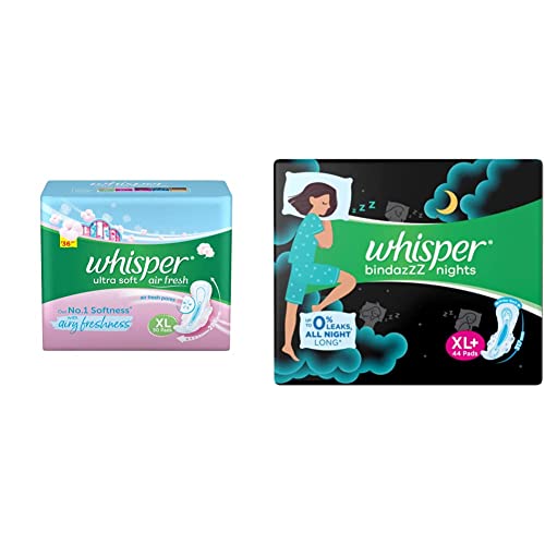 Image of Whisper Ultra Soft Sanitary Pads For Women, Xl 50 Napkins And Whisper Ultra Night Sanitary Pads For Women, Xl+ 44 Napkins
