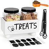 Lynicon Dog Treat Container, Pet Treat Storage Organizer for Dog and Cat with 2 Jars, Super Cute Dog Treat Jar, Farmhouse Wooden Cat Treat Container, Organize and Store Your Dog's Favorite Snacks
