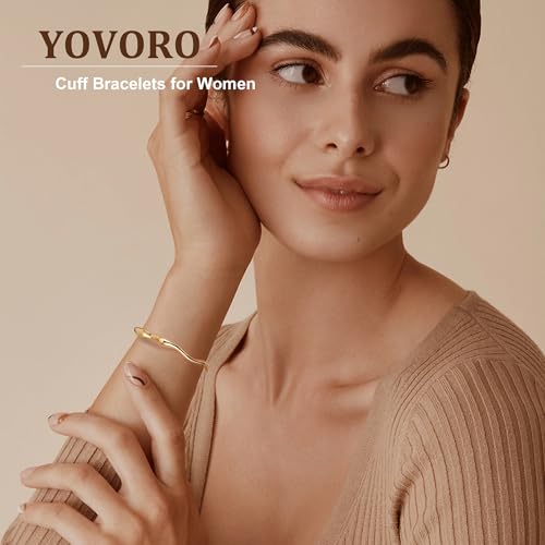 18K Gold Plated Cuff Bracelets for Women Open Adjustable Gold Cuff Bangle Bracelets Thick Hammered Wrist Cuff Bracelets Thin Minimalist Gold Cuff Bracelet4