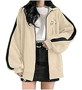 Preppy Hoodies for Teen Girls Oversized Drawstring Aesthetic Sweatshirts Full Zip Up Long Sleeve ...