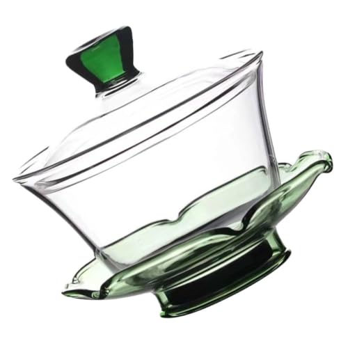 Cabilock Glass Cover Tea Set with Lid Transparent Clear Glass Tea Bowl 4.1 Inch Diameter Chinese Style Brewing for Home and Office