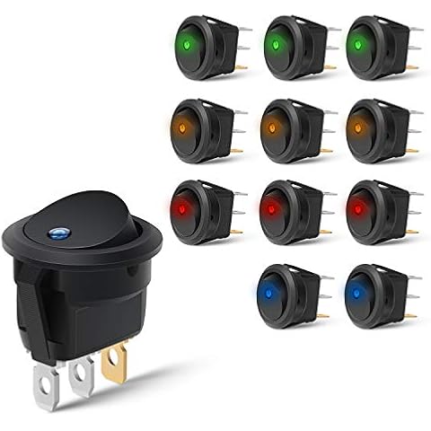 Nilight 90013L 12PCS Round Toggle LED Switch 12V Car Truck Rocker On-Off Control Blue Green Yellow Red Cover