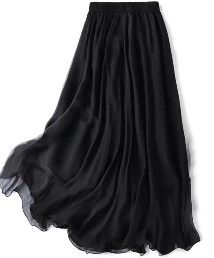 Women's Silk Tulle Midi A-Line Skirt with Elastic Waist for Office Party Vacation Wear3