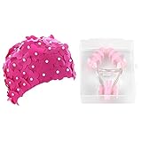 ycyuyk 1 pz cuffia elastica nuotata fiori adulti nuoto cappello con naso clip auricolare rosa