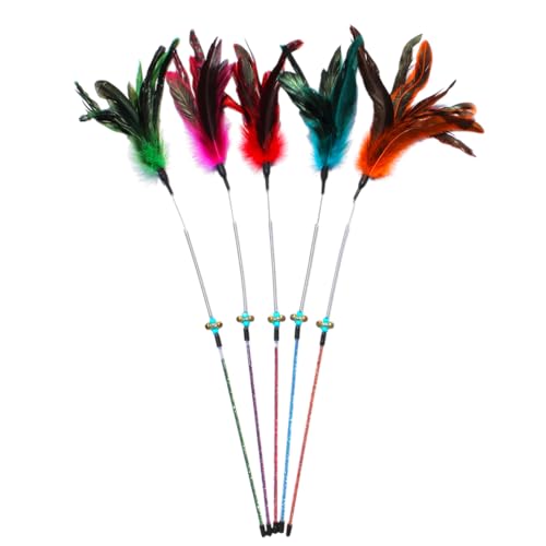 Paws Power Cat Wand Toy Feather Sticks - 5 Piece Interactive Wands Toy Set with Feathers, Durable Spring Design - Perfect for Engaging Playtime Fun for Kittens and Cats - Cat Toys for Indoor Cats