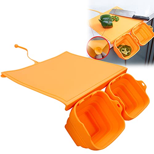 Anti-dérapant Silicone Planches à Découpe, avec Rainure de Jus, Etui de Rangement, pour Viande,Légumes,Fruits Planche à Découper de Cuisine-Orange