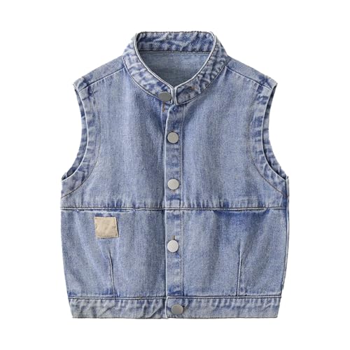 Toddler Boys Girls Jackets Fall Fashionable Sleeveless Collar Denim Cardigan Vest Jacket Little (Blue, 12-18 Months)
