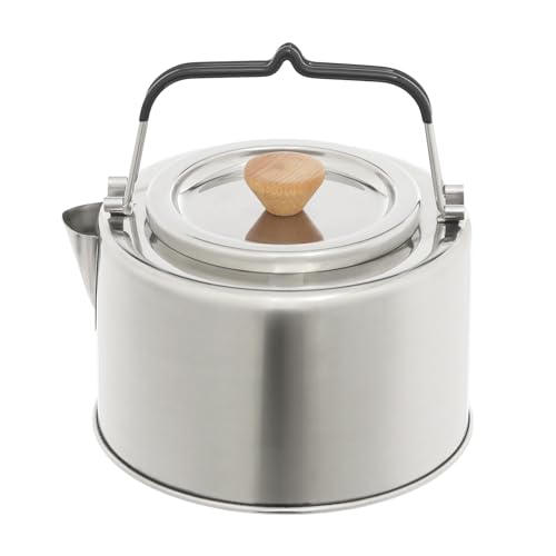 1L Camping Kettle with Lid & double handles,Portable Stainless Steel Kettle Fast Heating Boiling Hot Water for Open Fire Lightweight Coffee Pot for Outdoor Hiking Picnic Travel (Silver)