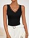 ZESICA Womens 2026 Summer V Neck Tank Tops Spring Sleeveless Lace Trim Ribbed Knit Casual Going Out Cami Shirts Black Large
