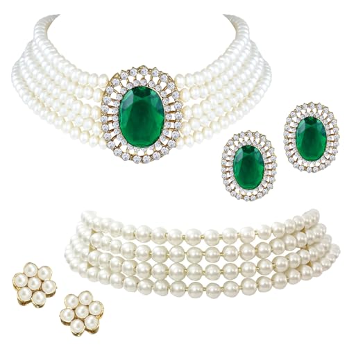Image of Peora Traditional Maharani Haar Necklace with Earrings Bridal Jewellery Set Gift for Women