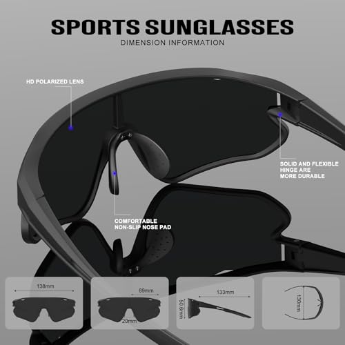KALIYADI Mens-Sunglasses Polarized Sports Sunglasses: Cycling Sun Glasses Women UV400 Protection for Running — view 4
