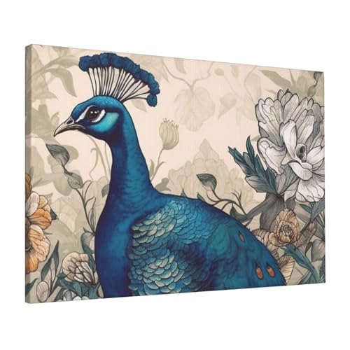 Toile de paon floral poster mural anti-reflet pour grand salon lumineux