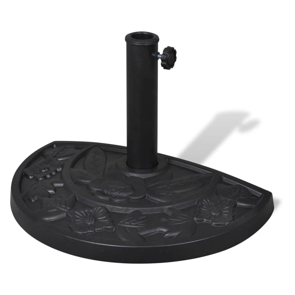 FurturHome Half Round Umbrella Base | Outdoor Umbrella Stand | Parasol Base for Outside Patio, Lawn, Garden | Black Resin and Steel 19.6