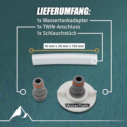 WATERTWIN adapter do zbiornika wody do samochodów kempingowych, akcesoria do króćca napełniania zbiornika na wodę z podwójnym przyłączem Gardena (adapter do pokrywy zbiornika 2-pinowego D:78)