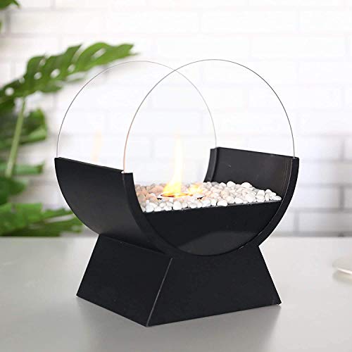 Round Glass Tabletop Fireplace 13.5" H Portable Fire Bowl Pot Clean Burning Bio Ethanol Ventless Fireplace For Indoor Outdoor Patio Parties Events(Black) #TOP5
