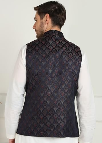 Image of Amazon Brand - Tavasya Mens Diamond Motif Pattern Nehru Jacket | Traditional | Festive & Ethnic Wear | Modi Waist Coat | Regular Fit