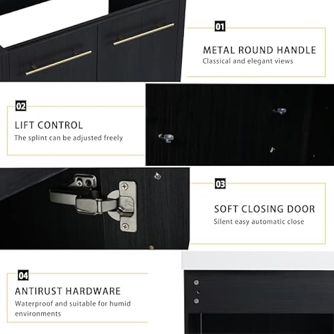 30 Inch Black Chestnut Bathroom Vanity Cabinet - Soft Close Doors - Ample Storage