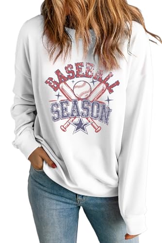 Women's White Vintage BASEBALL SEASON Graphic Sweatshirt - Retro Team