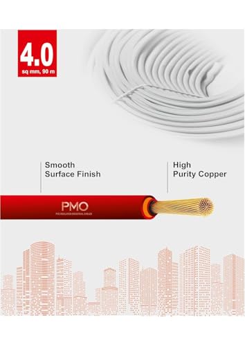 Image of Super PMO PVC Insulated Copper Wire, 90 m, Single Core Flexible Cable for Domestic and Industrial Use (RED, 4.00 SQ MM)