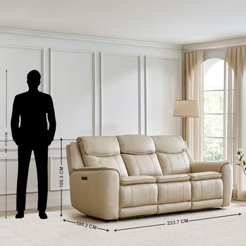 Image of Home Centre | Potsdam Half Leather 3-Seater Zero Gravity Electric Recliner | Recliner Sofa for Living Room | Ivory | 1 Year Warranty