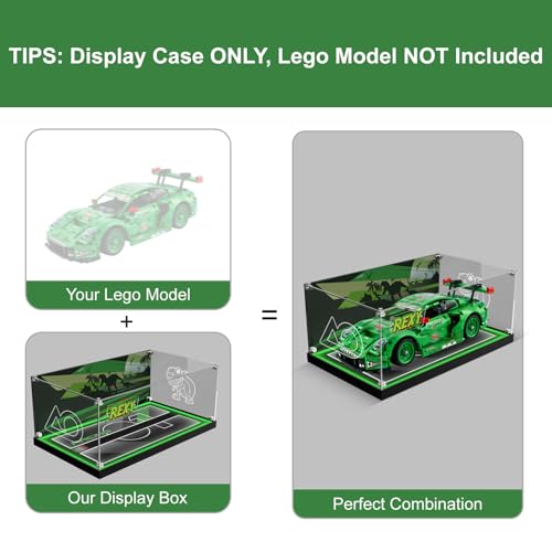 Image of Acrylic Display Case for Lego 42224 Porsche 911 GT3 R Rexy AO Racing Car, Dustproof Acrylic Showcase Box with with LED Lighting(Only Case - Model Not Included)