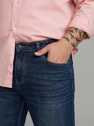 Image of Urbano Plus Men's Relaxed Fit Washed Denim Jeans Non-Stretchable