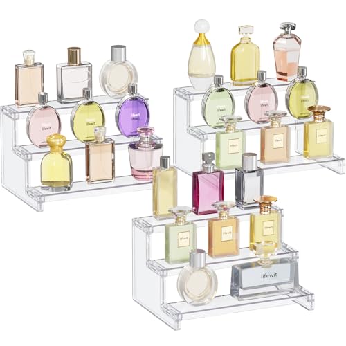 Lifewit 3-stufiger Klarer Display Ständer, 22,8 x 15,7 x 13 cm Kunststoff Schminktisch Organizer, 3 Stück Gestufter Präsentationsstand für Make-up/Figuren/Cupcake/Nagellack, Dekorieren Display Regal