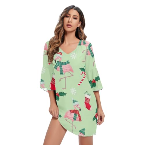 Robe de Noël à col en V cadeau femme imprimé flamant original