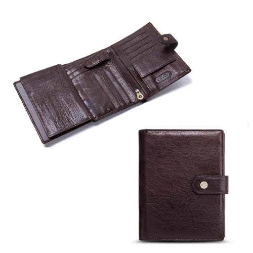 Image of Sam's Design Genuine Leather Wallet Trifold Wallet for Men Vintage Male Compact Purse Card Holder Small Wallet (Dark Brown)