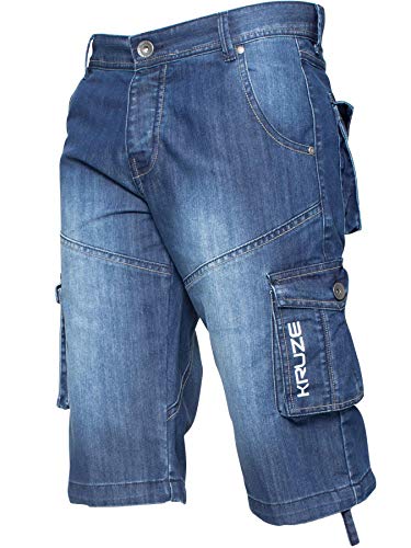 Ze Enzo Short de combat pour homme en jean résistant - Bleu - 32W